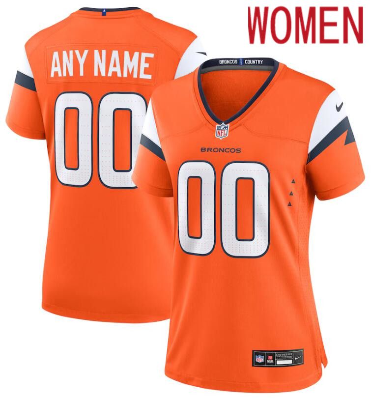 Women Denver Broncos Nike Orange Custom Game 2024 NFL Jersey